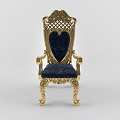 Ornate Golden Carved Leisure Chair With Deep Blue Cushion And Classic Design