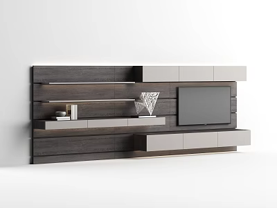 Modern Wooden TV Stand With Gray Panels Storage Shelves And TV 3d model