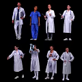 Multiple Medical Professionals in White Lab Coats and Blue Scrubs Standing Together