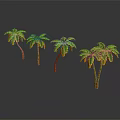 Cartoon Scene with Palm Trees Orange Trunks Green Yellow Leaves Gray Background Reflections