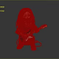 Cartoon Man With Long Hair Playing Electric Guitar In Black T-Shirt And Blue Jeans