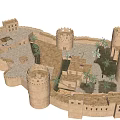 Ancient Architecture Fortress Design With Towers Walled Courtyards And Palm Trees 3d model