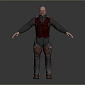 Bald Male Character 3D Model Wearing Sci Fi Leather Vest With Metal Details Standing Pose