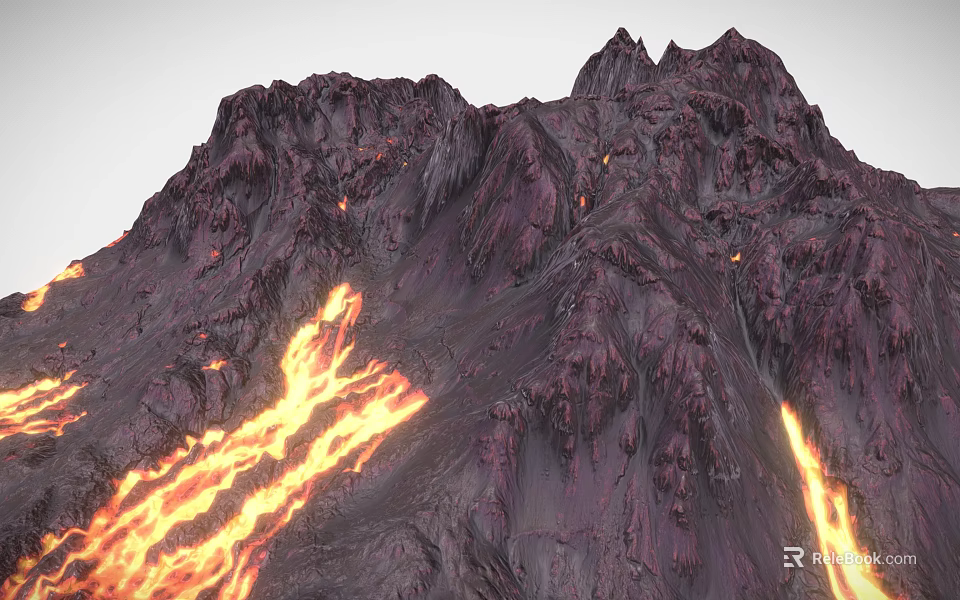 Stunning Volcanic Landscape With Glowing Lava And Steep Rocky Slopes 3d model 