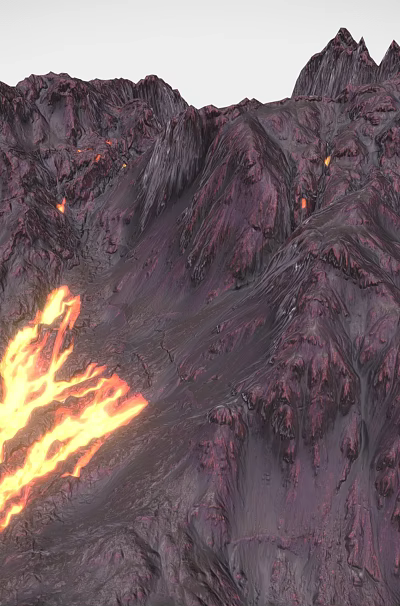 Stunning Volcanic Landscape With Glowing Lava And Steep Rocky Slopes 3d model