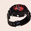 Modern Black Strap Watch With Red Dial Octagonal Case Black Hands And Roman Numerals 3d model