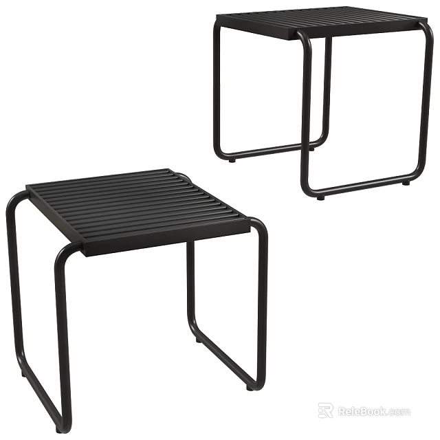Two Modern Black Metal Frame Stools With Slatted Seat Design 3d model