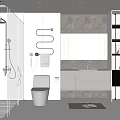 Modern Bathroom Interior Design With Glass Shower Toilet Vanity And Storage Shelves