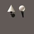 Modern Wall Lamps With Conical And Spherical Shades Black Bases On Gray Wall