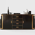 Modern Black TV Cabinet With Golden Trim Drawers And Metal Legs