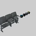 Blue Public Seating with Connected Design Armrests and Foldable Tray Tables 3d model