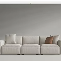 Modern Three Seater Sofa with Gray Cream Fabric and Accent Cushions