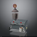 Richard Brand Electronic Beverage Dispenser With Pink Top Blue Body Red Buttons And White Cup