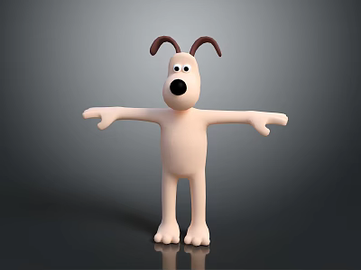 Cartoon Dog With Brown Ears Black Nose Beige Body Arms Outstretched On Dark Background 3d model