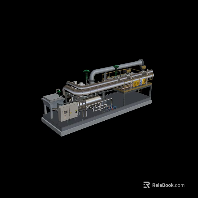 Industrial Processing Equipment With Conveyor Belt Stainless Steel Pipes And Control Panel 3d model 