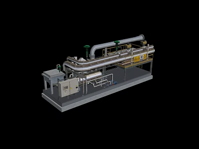 Industrial Processing Equipment With Conveyor Belt Stainless Steel Pipes And Control Panel 3d model