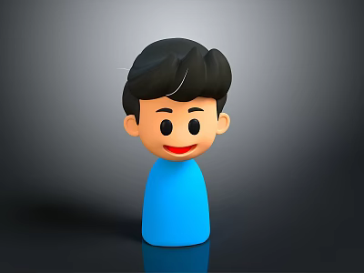 3D Cartoon Boy Character With Short Black Hair Blue Outfit And Smiling Expression 3d model