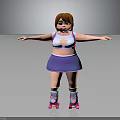 3D Cartoon Girl Character With Arms Outstretched Star Pattern Vest Purple Skirt Roller Skates