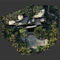 Wood and Stone Landscape Model with Green Trees and Natural Scenery