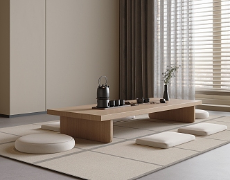 Tatami Tea Table and Chair Combination Tea Table and Tea Set 3d model