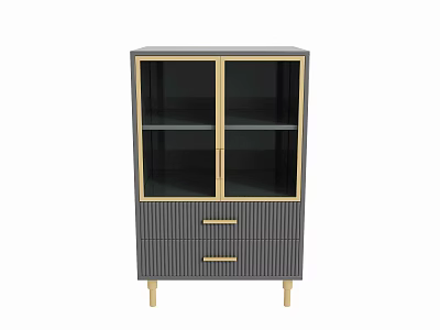 Dark Gray Entryway Console Side Cabinet With Glass Doors Drawers Gold Handles And Legs 3d model