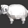 Low Poly Character Creature Sheep With White Wool Pink Ears Dark Background And Reflection Design 3d model