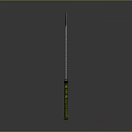 Tactical Silver Serrated Blade Weapon With Green Striped Handle Design
