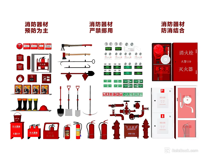 Essential Fire Safety Equipment Collection with Extinguishers Hydrants Tools and Emergency Devices for Prevention 3d model 