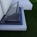 Detached Villa Grey Skylight In Open State With Light Colored Wall And Grass 3d model