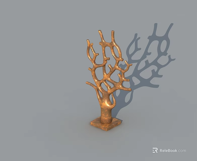 Modern Hinged Door With Copper Branch Design And Sturdy Base On Gray Background 3d model 