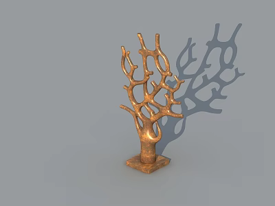 Modern Hinged Door With Copper Branch Design And Sturdy Base On Gray Background 3d model