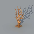 Modern Hinged Door With Copper Branch Design And Sturdy Base On Gray Background