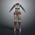 Woman Wearing Striped Corset Top Brown Pants And Strapped Boots With Decorative Details