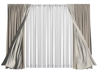 Elegant Light Gray Curtains With Draped Design And Sheer Inner Panels For Modern Interior Decor 3d model