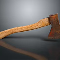 Rusted Metal Axe With Wooden Handle Isolated On Dark Background With Reflection