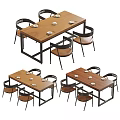 Modern Dining Table Set With Wooden Top Black Metal Frame And Four Chairs