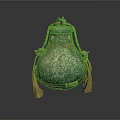 Exquisite Green Sculpted Vase With Gold Patterns And Braided Tassel Straps