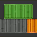 Colorful Stacked Shipping Containers in Green Orange and Gray on Dark Background