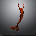 Red Mermaid Character Creature With Raised Arms And Flowing Tail In Dynamic Pose