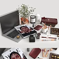 Decorative Accessories Set With Laptop Potted Plant Candle Cosmetics Book And Box