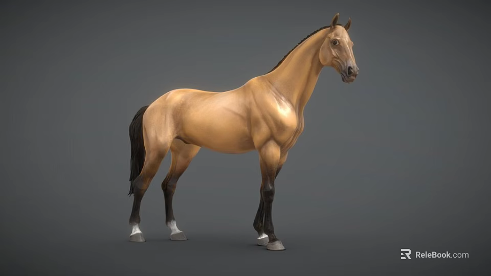 Brown Horse Game Character With Black Mane Tail Muscular Build 3D Rendered 3d model 