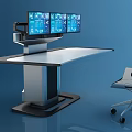 Modern Office Workstation Desk With Multiple Monitors And Ergonomic Chairs 3d model