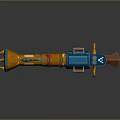 Blue And Orange Toy Weapon Featuring Circular Front And Yellow Accent Details