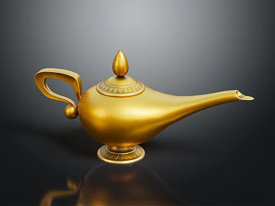 Vintage Golden Metal Decorative Furniture Lamp With Ornamental Top Curved Handle And Round Base 3d model