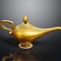 Vintage Golden Metal Decorative Furniture Lamp With Ornamental Top Curved Handle And Round Base