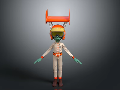 Cartoon Character Figure With Green Skin White Spacesuit Orange Helmet And Goggles 3d model