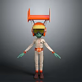Cartoon Character Figure With Green Skin White Spacesuit Orange Helmet And Goggles