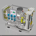 Industrial Machinery With Control Panel Blue Components Yellow Piping And White Frame