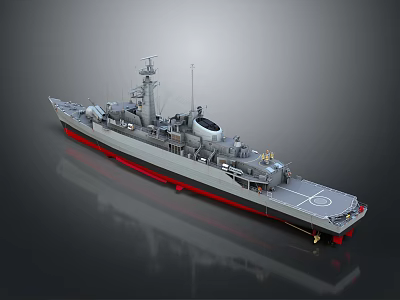 Modern Naval Warship With Gray Hull Red Bottom And Helicopter Landing Deck 3d model