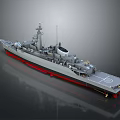 Modern Naval Warship With Gray Hull Red Bottom And Helicopter Landing Deck